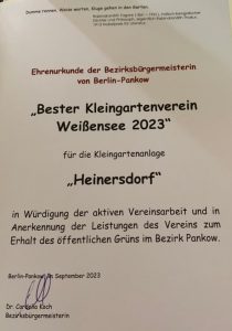 Ehrenurkunde der Bezirksbürgermeisterin von Berlin-Pankow 2023